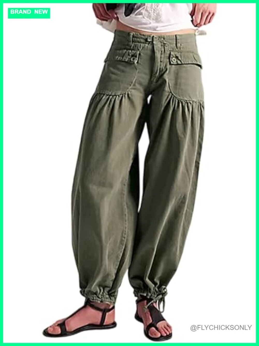Wide Leg Balloon Jeans with Drawstring Ankle Denim Pants